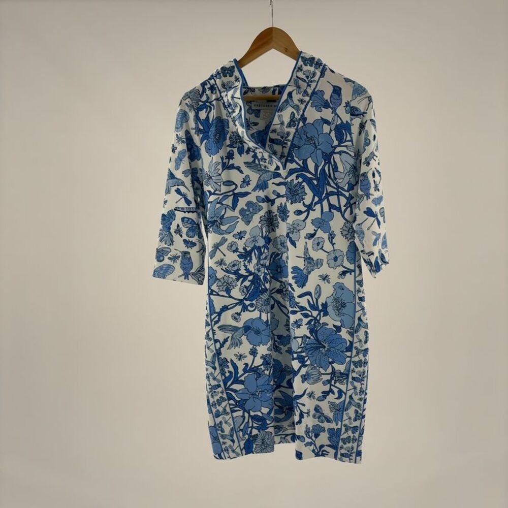 Gretchen Scott Designs Ruff Neck Dress with Blue Botanical Print